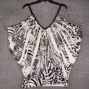 Animal Print Vintage USA Cami‎ Top Black White Baby Doll Sleeveless Top Sz Large